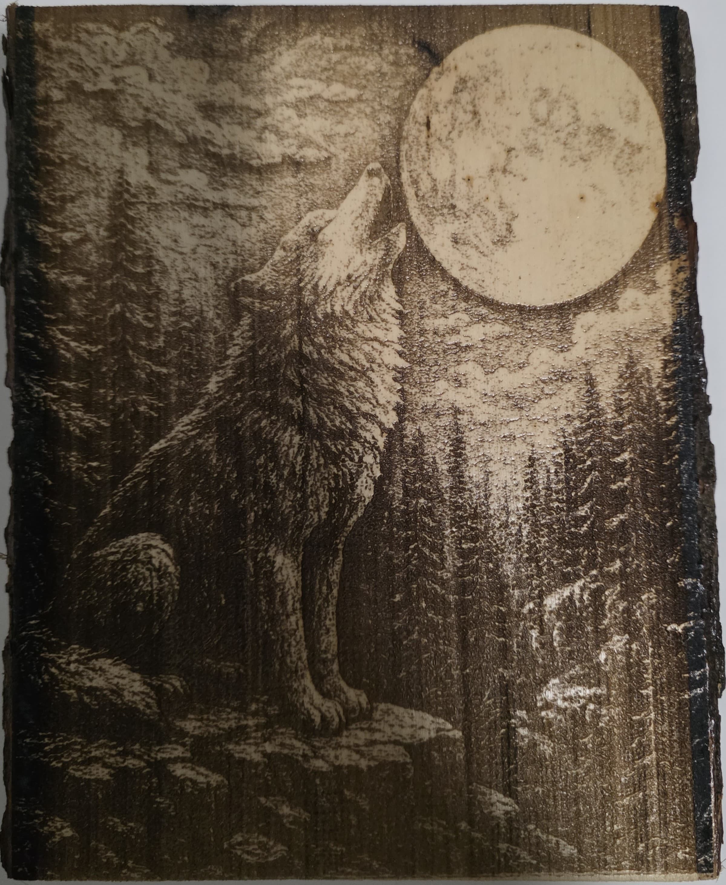 Wolf Engraving – Live Edge Basswood