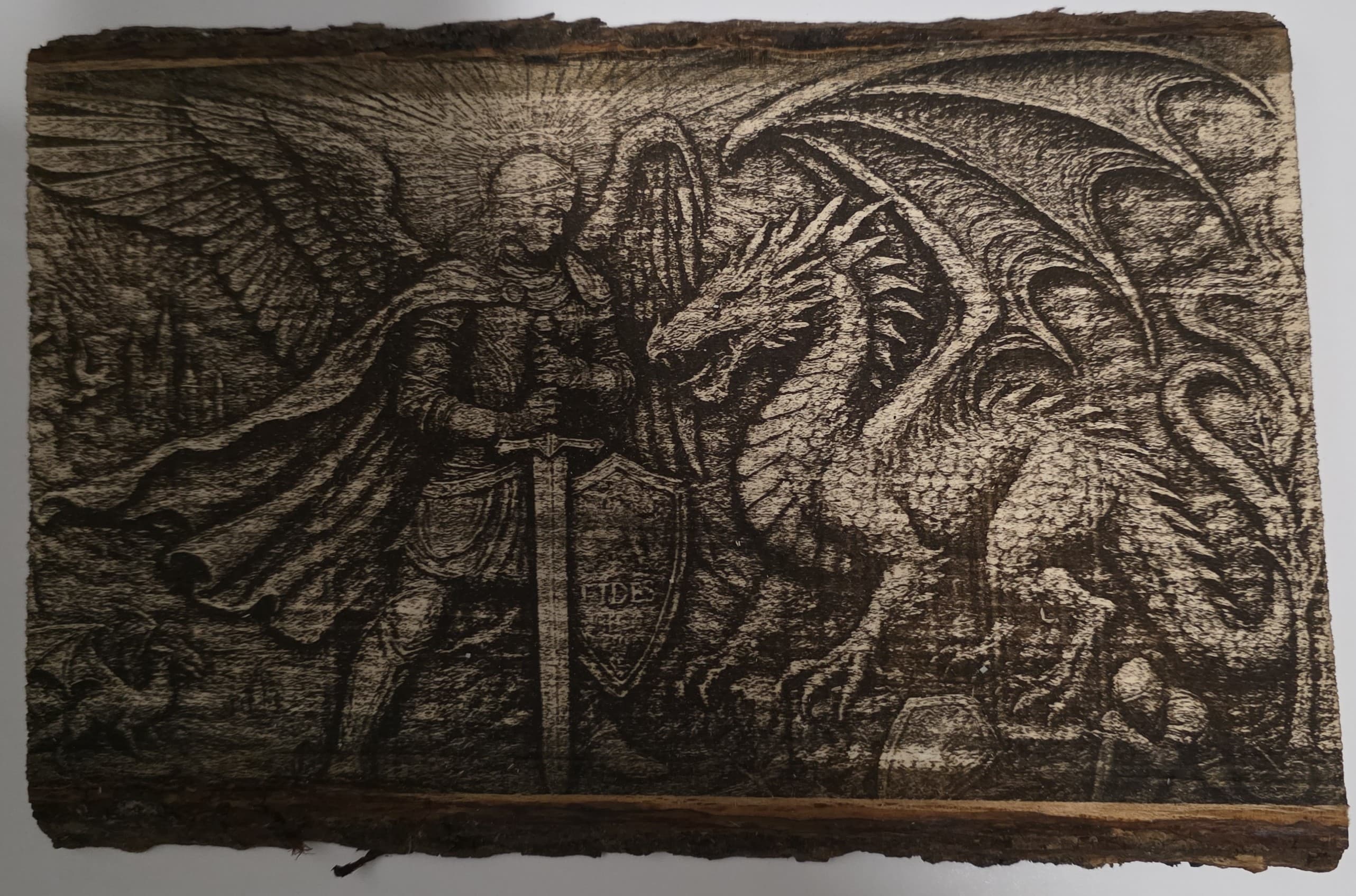 Angel & Dragon Engraving – Live Edge Basswood