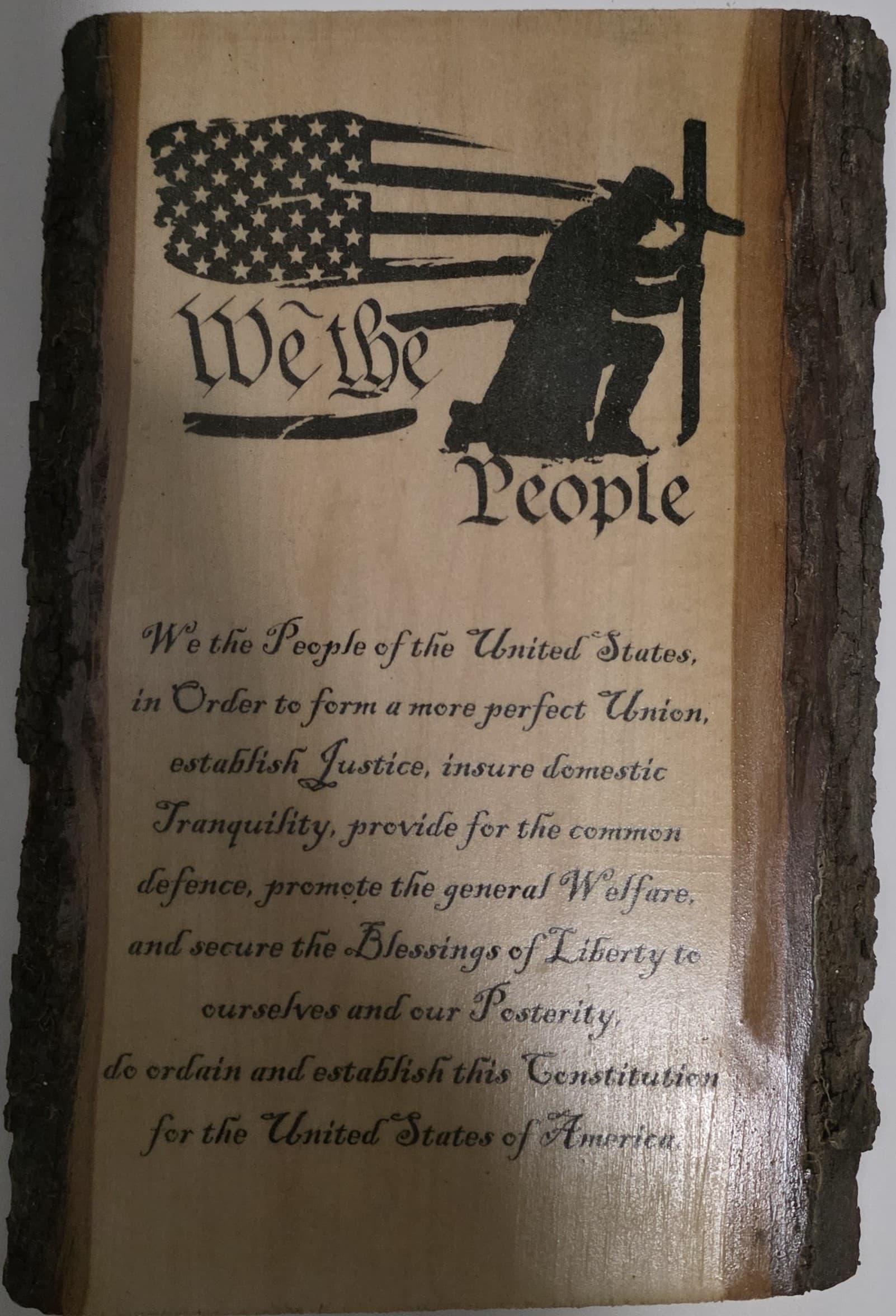 “We The People” Engraving – Live Edge Basswood